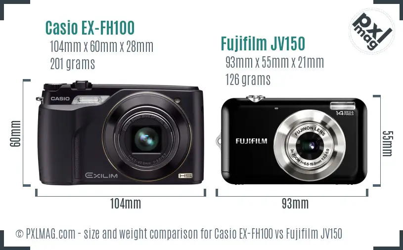 Casio EX-FH100 vs Fujifilm JV150 size comparison