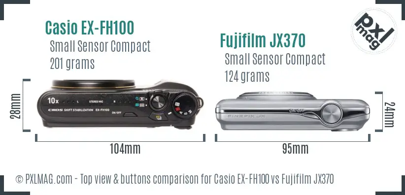Casio EX-FH100 vs Fujifilm JX370 top view buttons comparison