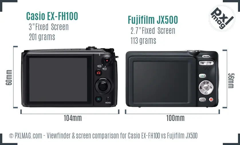 Casio EX-FH100 vs Fujifilm JX500 Screen and Viewfinder comparison