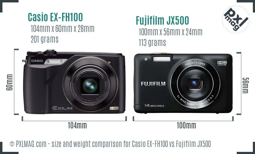 Casio EX-FH100 vs Fujifilm JX500 size comparison