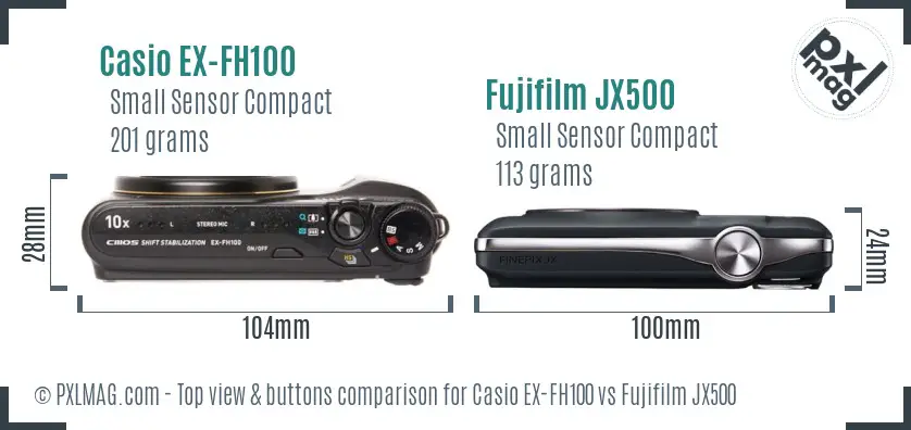 Casio EX-FH100 vs Fujifilm JX500 top view buttons comparison