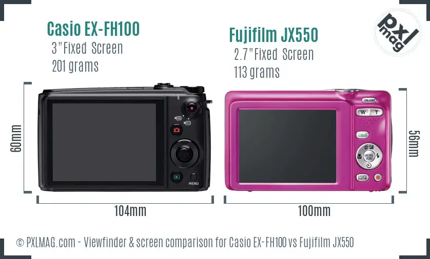 Casio EX-FH100 vs Fujifilm JX550 Screen and Viewfinder comparison