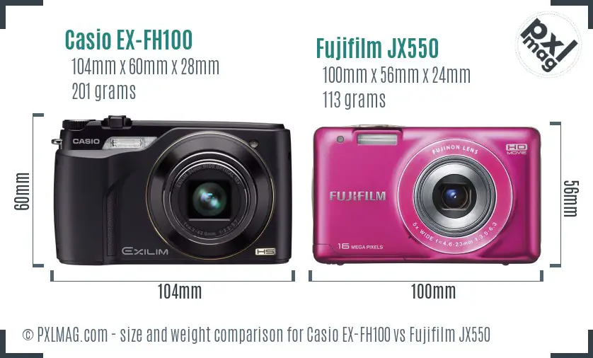 Casio EX-FH100 vs Fujifilm JX550 size comparison