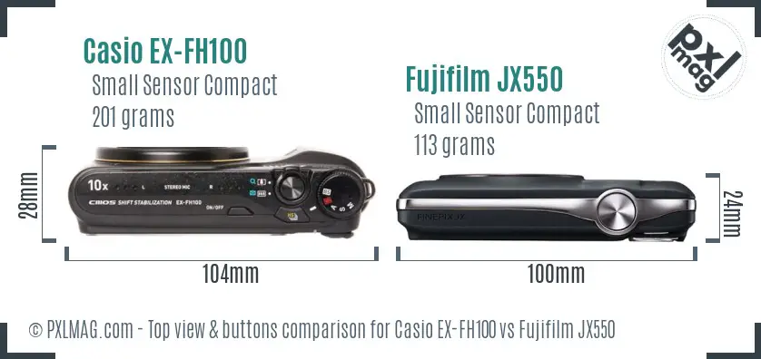 Casio EX-FH100 vs Fujifilm JX550 top view buttons comparison