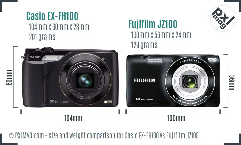 Casio EX-FH100 vs Fujifilm JZ100 size comparison
