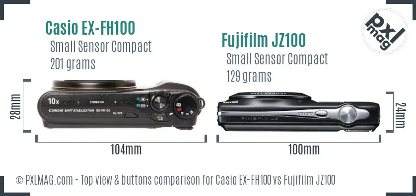 Casio EX-FH100 vs Fujifilm JZ100 top view buttons comparison