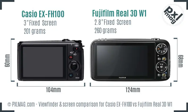 Casio EX-FH100 vs Fujifilm Real 3D W1 Screen and Viewfinder comparison