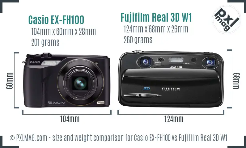 Casio EX-FH100 vs Fujifilm Real 3D W1 size comparison