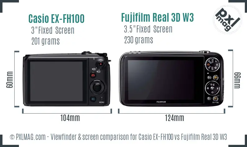 Casio EX-FH100 vs Fujifilm Real 3D W3 Screen and Viewfinder comparison