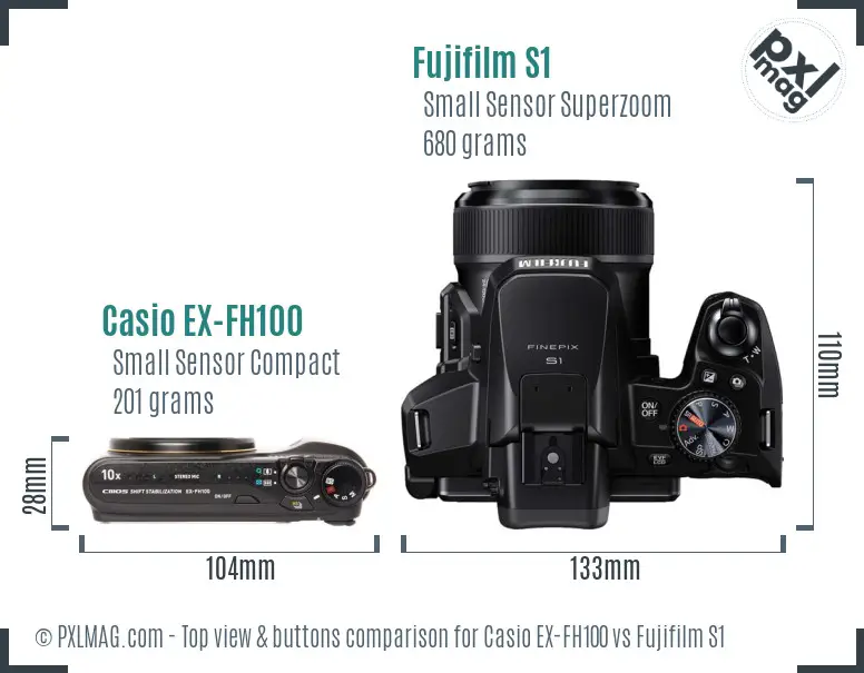 Casio EX-FH100 vs Fujifilm S1 top view buttons comparison