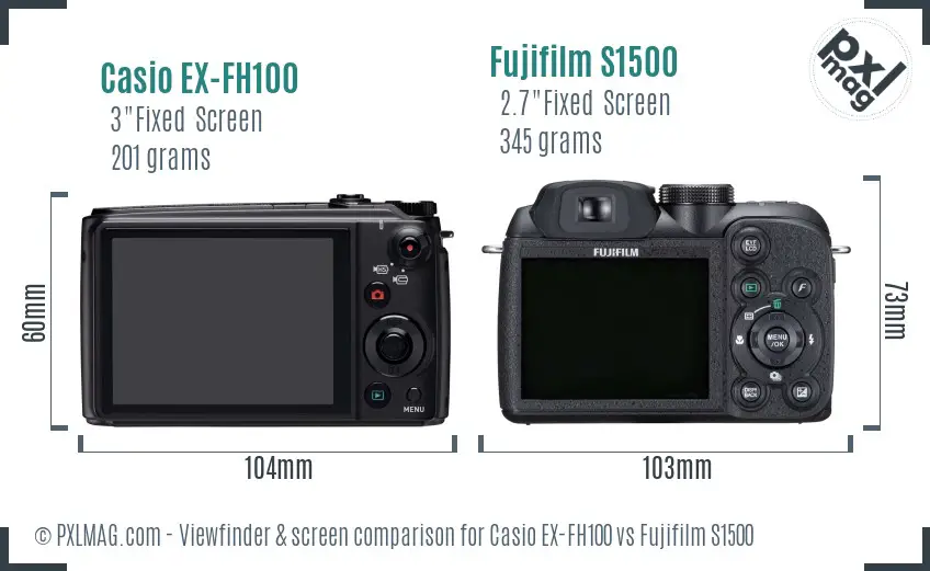 Casio EX-FH100 vs Fujifilm S1500 Screen and Viewfinder comparison