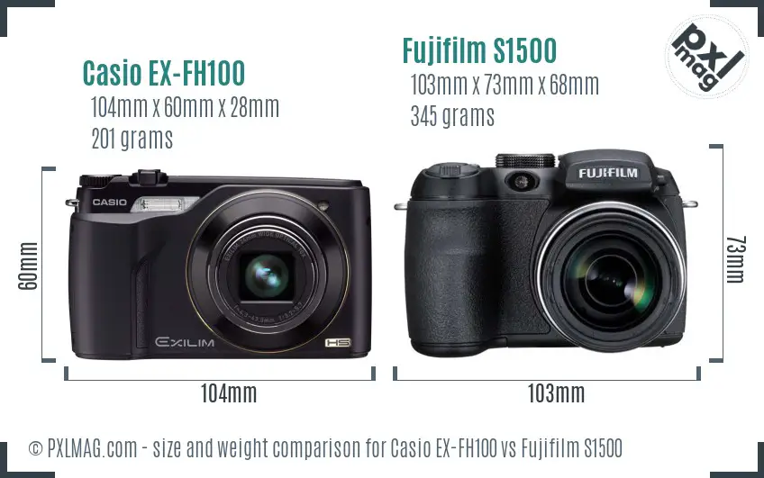 Casio EX-FH100 vs Fujifilm S1500 size comparison