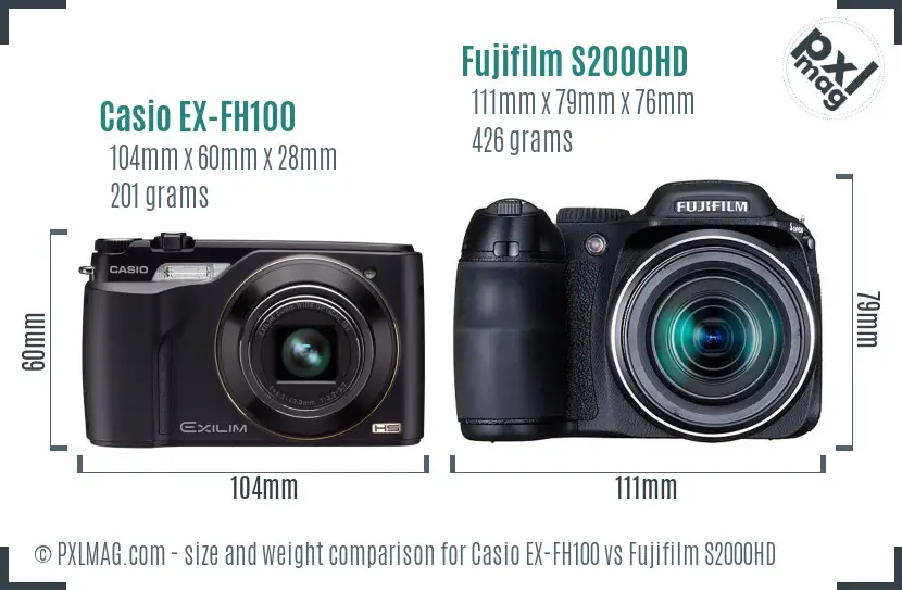 Casio EX-FH100 vs Fujifilm S2000HD size comparison Casio EX-FH100 vs Fujifilm S2000HD size comparison