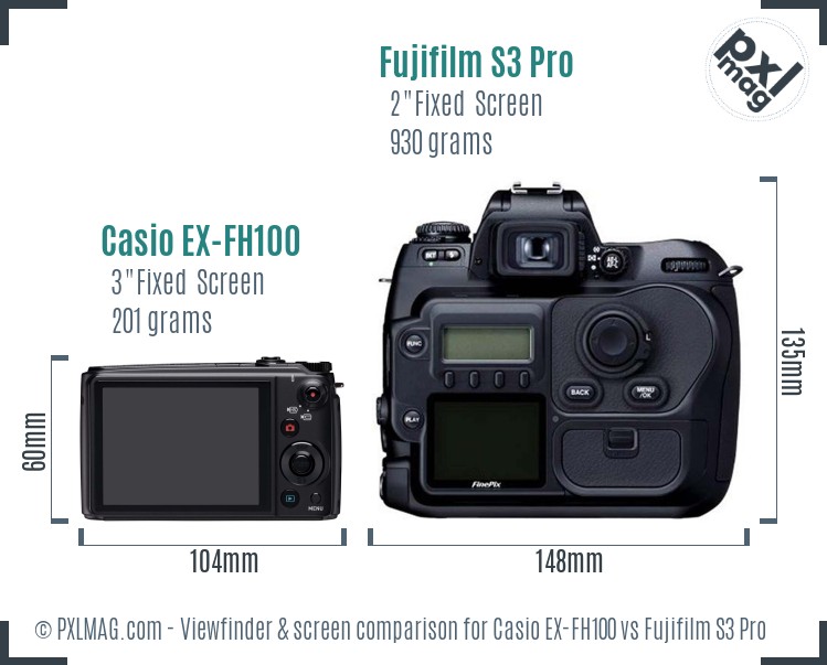 Casio EX-FH100 vs Fujifilm S3 Pro Screen and Viewfinder comparison