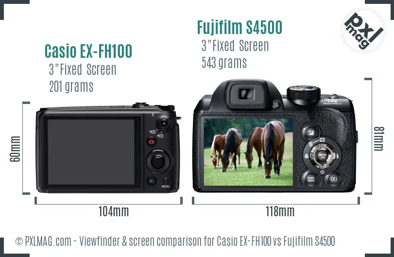 Casio EX-FH100 vs Fujifilm S4500 Screen and Viewfinder comparison