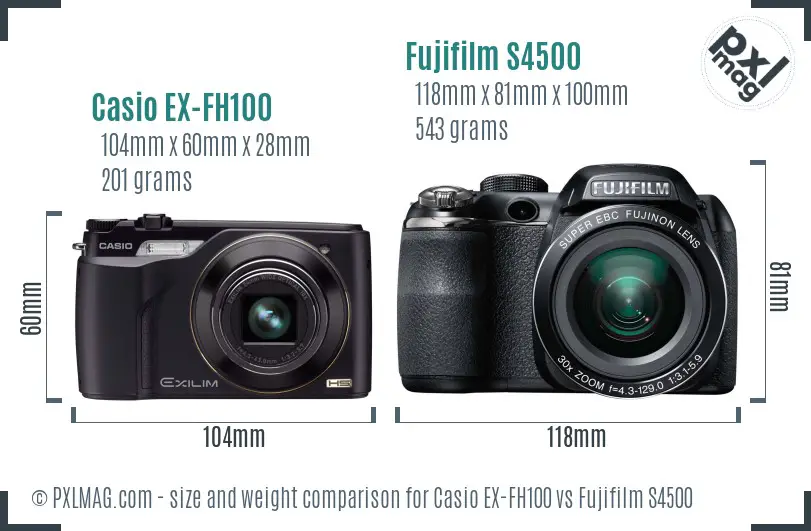 Casio EX-FH100 vs Fujifilm S4500 size comparison