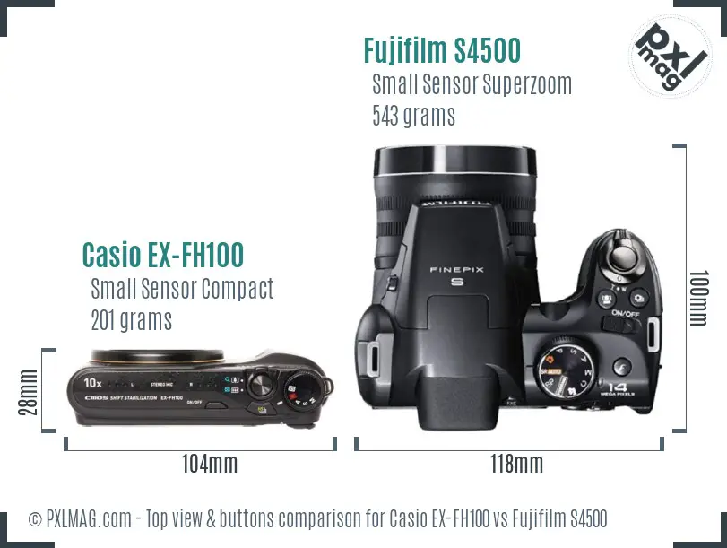 Casio EX-FH100 vs Fujifilm S4500 top view buttons comparison