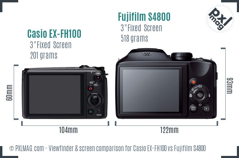Casio EX-FH100 vs Fujifilm S4800 Screen and Viewfinder comparison