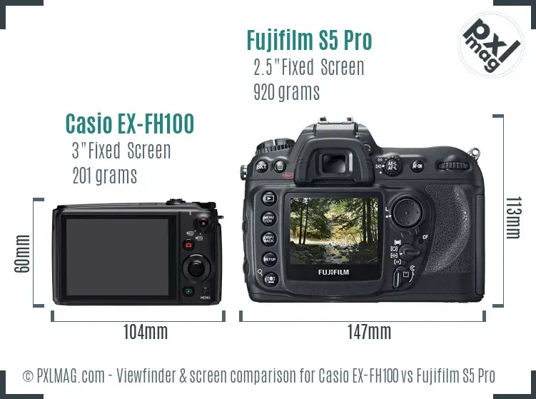 Casio EX-FH100 vs Fujifilm S5 Pro Screen and Viewfinder comparison Casio EX-FH100 vs Fujifilm S5 Pro Screen and Viewfinder comparison