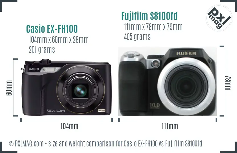 Casio EX-FH100 vs Fujifilm S8100fd size comparison