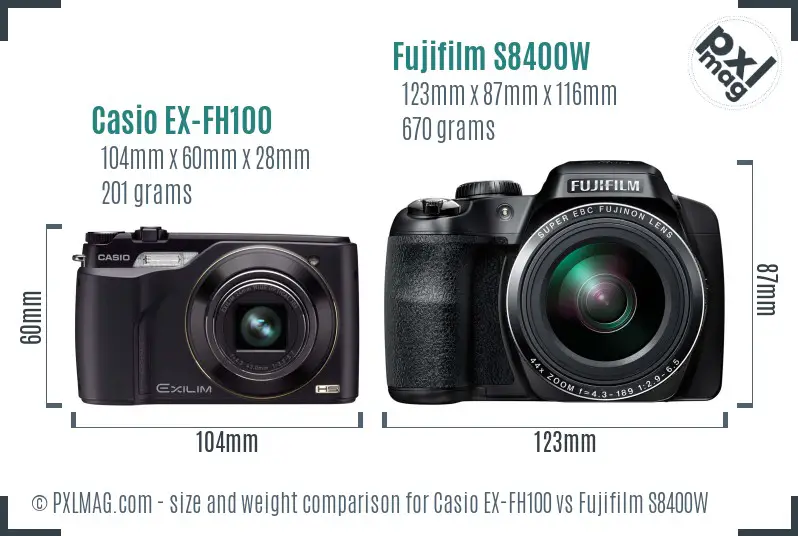 Casio EX-FH100 vs Fujifilm S8400W size comparison Casio EX-FH100 vs Fujifilm S8400W size comparison