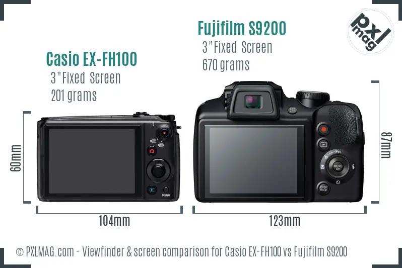 Casio EX-FH100 vs Fujifilm S9200 Screen and Viewfinder comparison