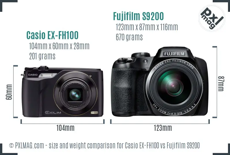 Casio EX-FH100 vs Fujifilm S9200 size comparison