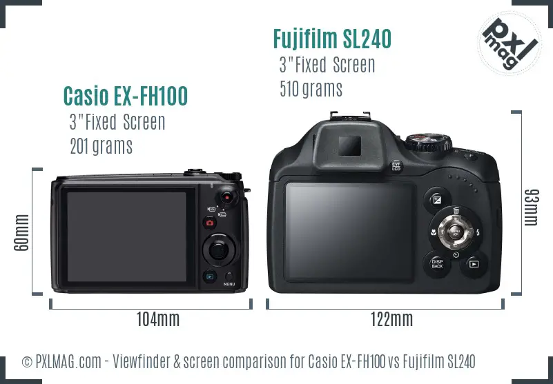 Casio EX-FH100 vs Fujifilm SL240 Screen and Viewfinder comparison