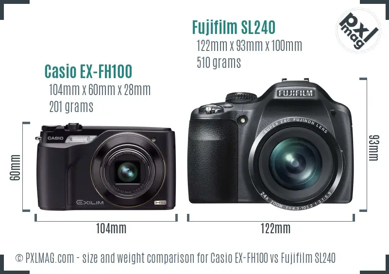 Casio EX-FH100 vs Fujifilm SL240 size comparison