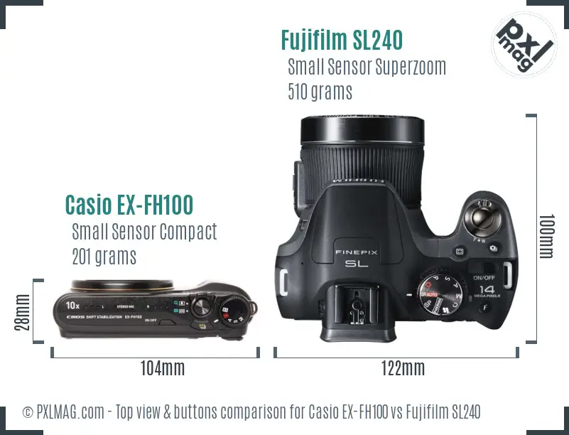Casio EX-FH100 vs Fujifilm SL240 top view buttons comparison