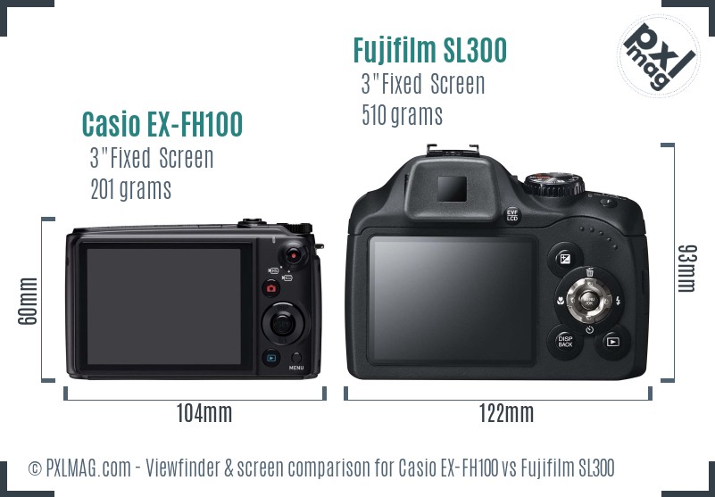 Casio EX-FH100 vs Fujifilm SL300 Screen and Viewfinder comparison