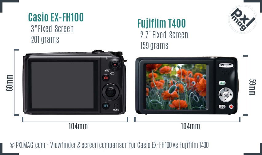 Casio EX-FH100 vs Fujifilm T400 Screen and Viewfinder comparison