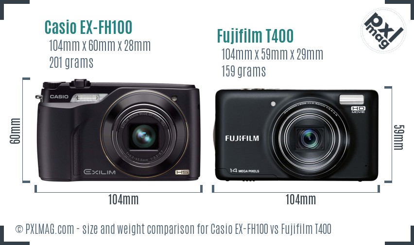 Casio EX-FH100 vs Fujifilm T400 size comparison