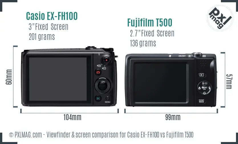 Casio EX-FH100 vs Fujifilm T500 Screen and Viewfinder comparison