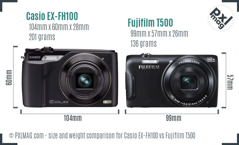 Casio EX-FH100 vs Fujifilm T500 size comparison