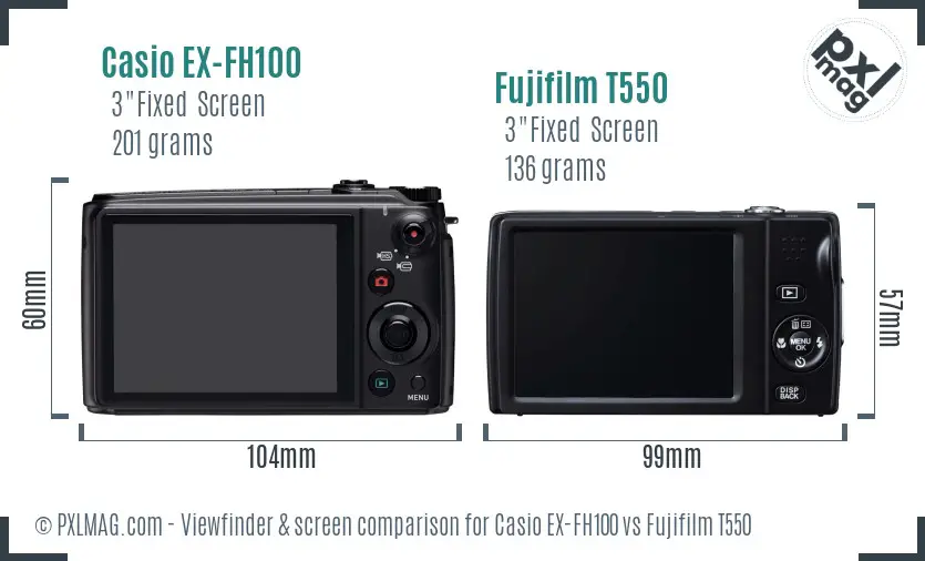 Casio EX-FH100 vs Fujifilm T550 Screen and Viewfinder comparison