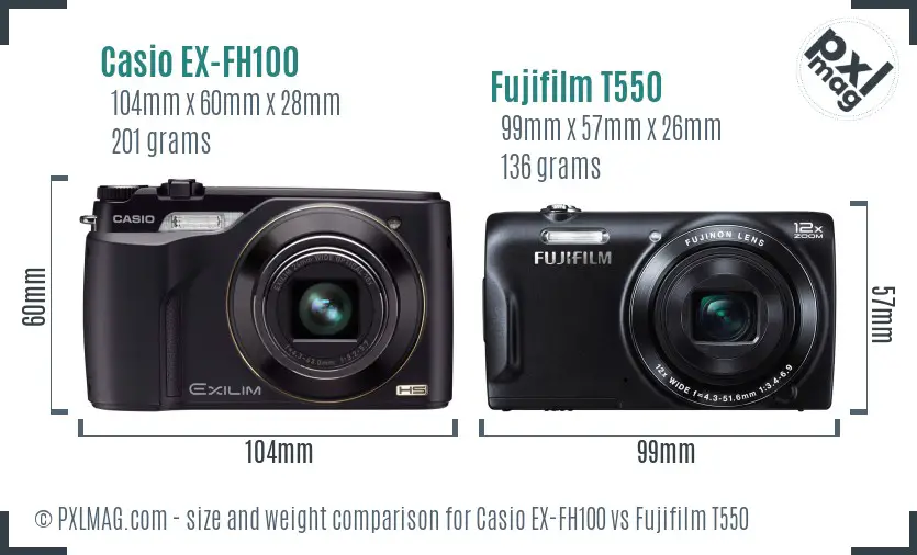 Casio EX-FH100 vs Fujifilm T550 size comparison