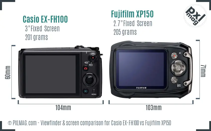 Casio EX-FH100 vs Fujifilm XP150 Screen and Viewfinder comparison