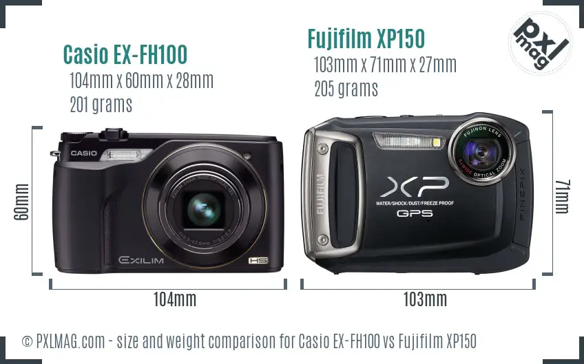 Casio EX-FH100 vs Fujifilm XP150 size comparison