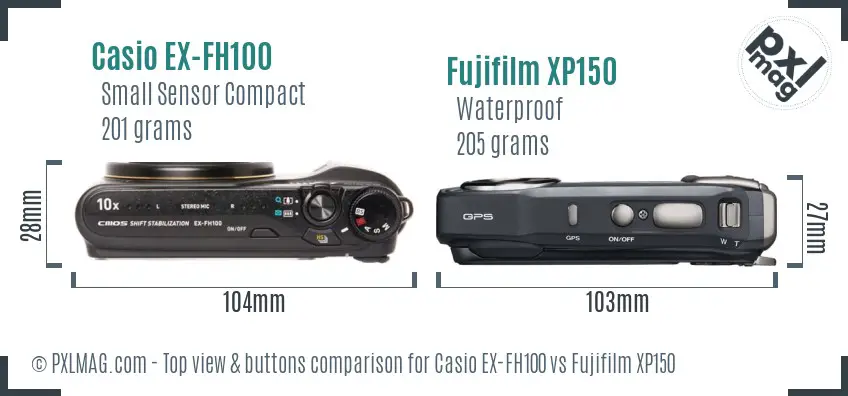 Casio EX-FH100 vs Fujifilm XP150 top view buttons comparison