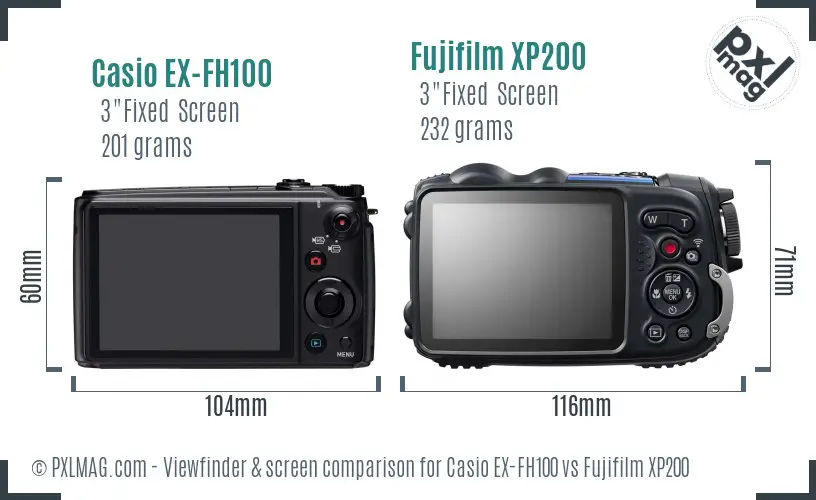 Casio EX-FH100 vs Fujifilm XP200 Screen and Viewfinder comparison
