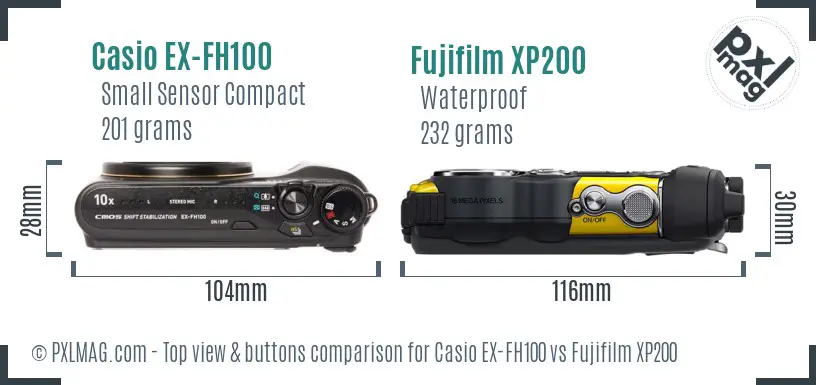 Casio EX-FH100 vs Fujifilm XP200 top view buttons comparison