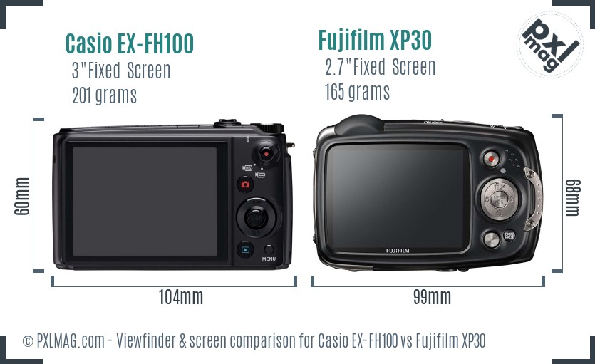 Casio EX-FH100 vs Fujifilm XP30 Screen and Viewfinder comparison