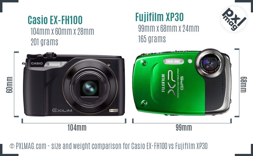 Casio EX-FH100 vs Fujifilm XP30 size comparison