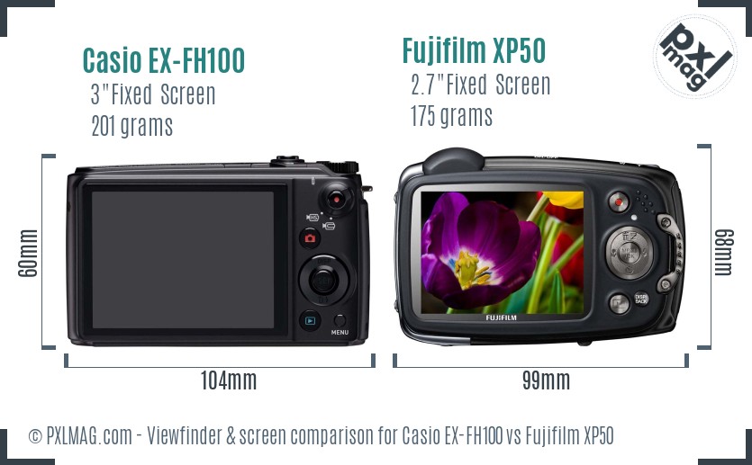 Casio EX-FH100 vs Fujifilm XP50 Screen and Viewfinder comparison