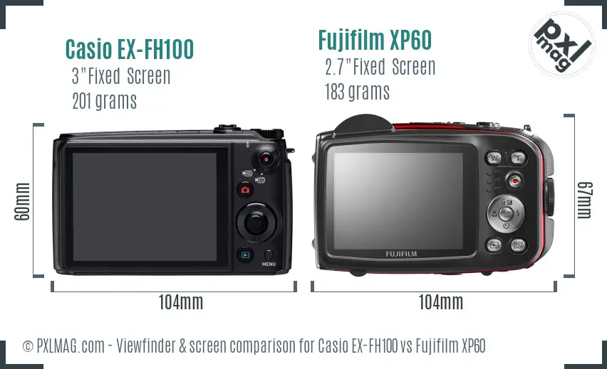 Casio EX-FH100 vs Fujifilm XP60 Screen and Viewfinder comparison