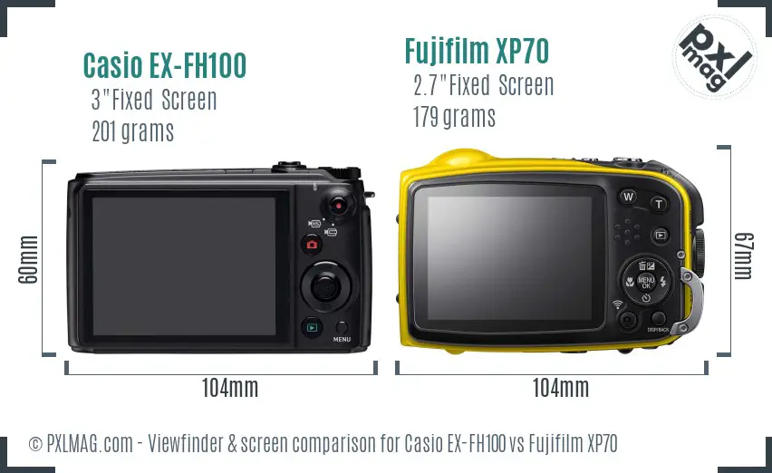 Casio EX-FH100 vs Fujifilm XP70 Screen and Viewfinder comparison