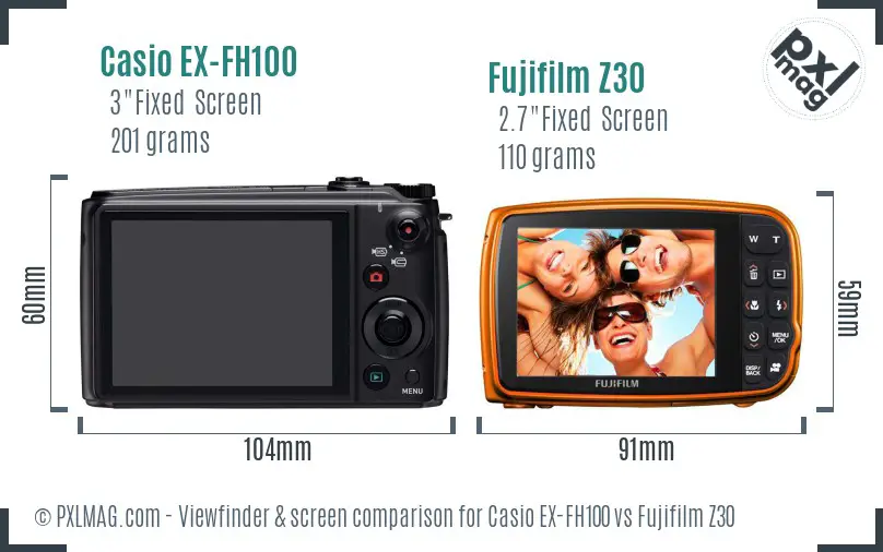 Casio EX-FH100 vs Fujifilm Z30 Screen and Viewfinder comparison Casio EX-FH100 vs Fujifilm Z30 Screen and Viewfinder comparison