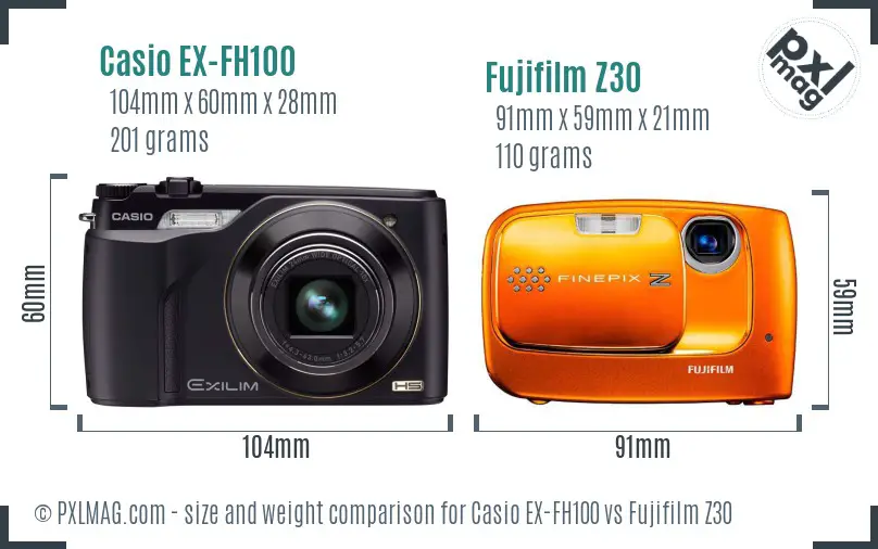 Casio EX-FH100 vs Fujifilm Z30 size comparison Casio EX-FH100 vs Fujifilm Z30 size comparison