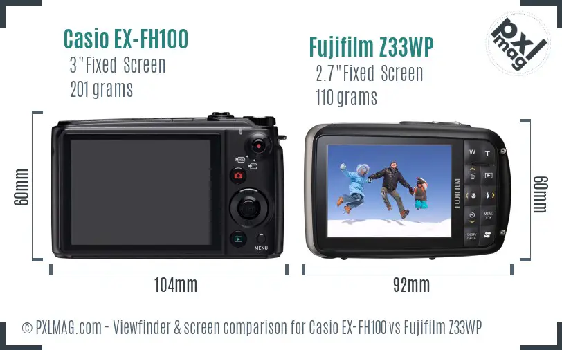 Casio EX-FH100 vs Fujifilm Z33WP Screen and Viewfinder comparison